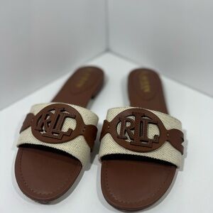 Ralph Lauren Tan and Cream Slide Sandals